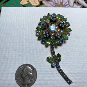Vintage Rhinestone Brooch - Green & Blue